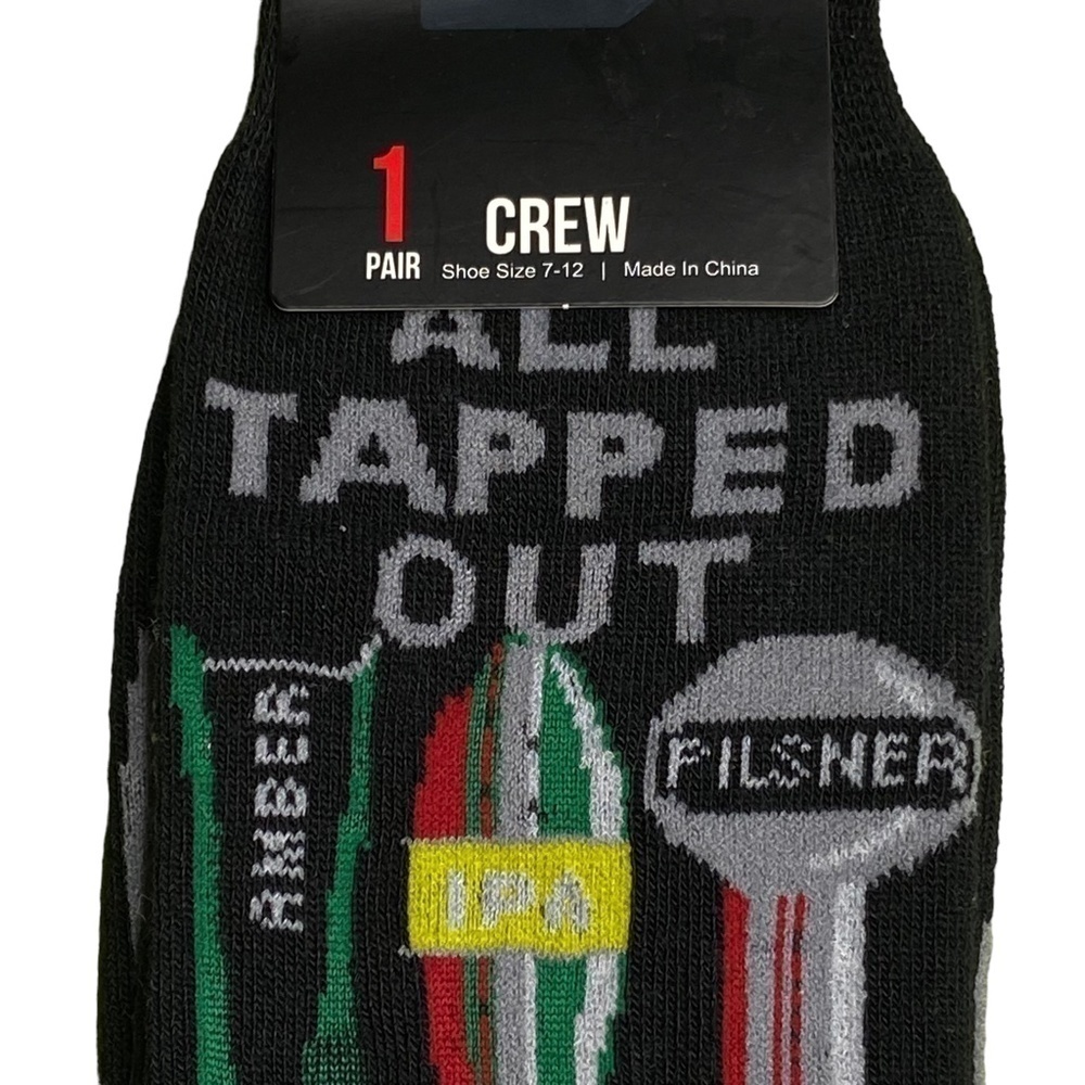 9two Crew Socks 1 Pair Mens All Tapped Out Beer Novelty Shoe Size 7 to 12 - Picture 3 of 5
